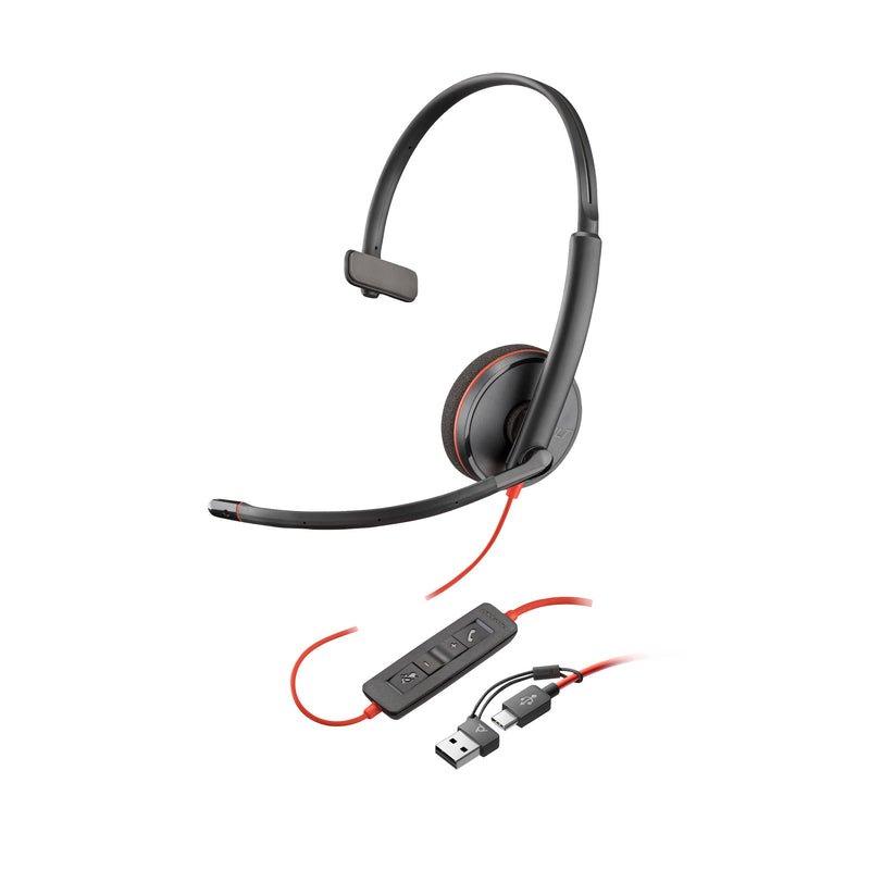 Poly Blackwire 3210 Monaural USB-C Headset +USB-C/A Adapter 8X214AA
