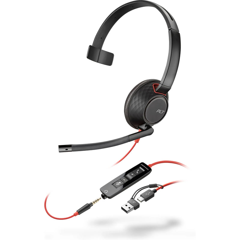 Poly Blackwire 5210 Monaural USB-C Headset +3.5mm Plug +USB-C/A Adapter 8X230AA