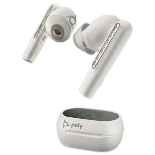Poly Voyager Free 60+ UC, Touchscreen Charge Case, USB-C, White Sand (P/N 216754-02)